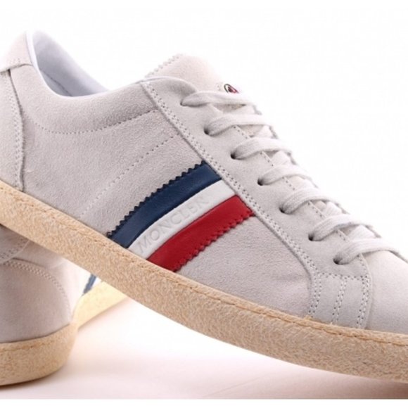 MONCLER 001 Mens Gray Monaco Suede Lace-Up Low-Top Tennis Sneakers - Picture 1 of 9